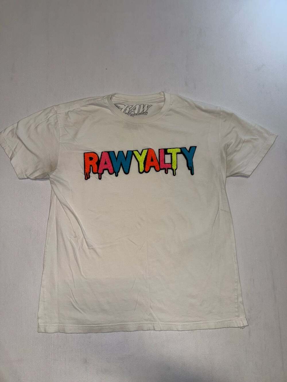 Rawyalty Own The Now Multi-Color Drip Logo Graphic T-Shirt White Size L